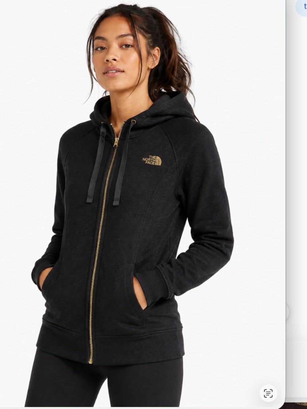 The North Face Mattea Fleece Hoodie Jacket Gold Zip Shiny Black Women’s S